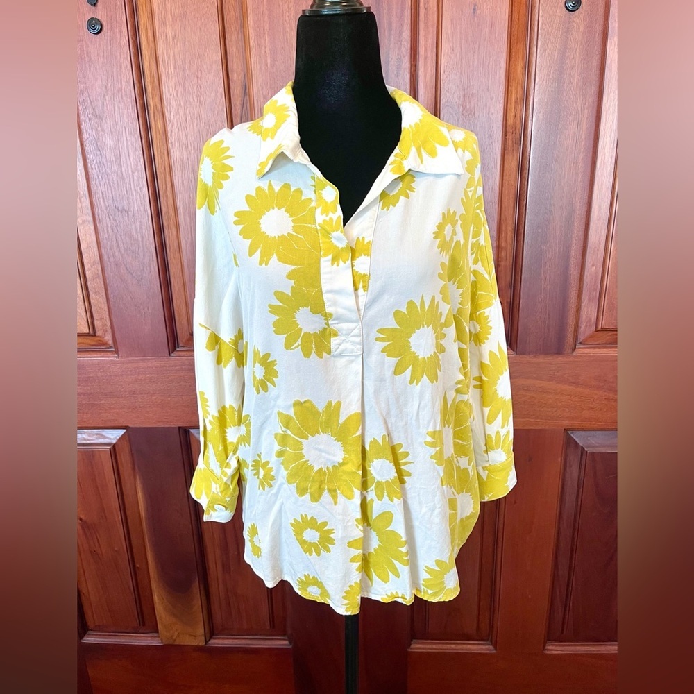 Etici Made In Italy Blouse Women’s Sz uS 8 Sunflower Floral Viscose  Top